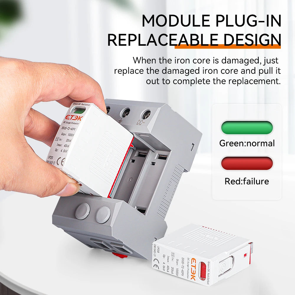 Protector contra sobretensiones ETEK EKU5 con fusibles Tipo 2 (SPD) 275V AC 3P+N,40kA