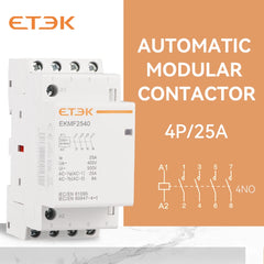 Contactor modular ETEK EKMF 3P+N 25–63A 400V AC, montaje en carril DIN