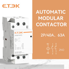 Contactor modular ETEK EKMF 3P+N 25–63A 400V AC, montaje en carril DIN
