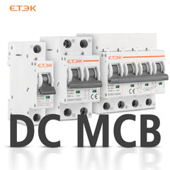 Interruptor magnetotérmico en DC ETEK EKM1-63DC 2P/4P 6kA 500/1000V, montaje en carril DIN