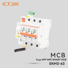Interruptor magnetotérmico inteligente ETEK EKR3 16 hasta 63A con control remoto vía app Tuya