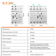 Interruptor de transferencia automático(ATS) ETEK EK4Q montaje en carril DIN, <50ms