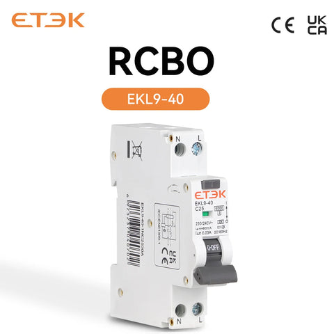 Interruptor Diferencial ETEK EKL9 (RCBO) Tipo A 30mA 230V, para carril DIN