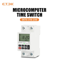 Temporizador digital semanal programable ETEK EKTS316 230V 40A, montaje en carril DIN