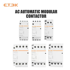 Contactor modular ETEK EKMF 3P+N 25–63A 400V AC, montaje en carril DIN