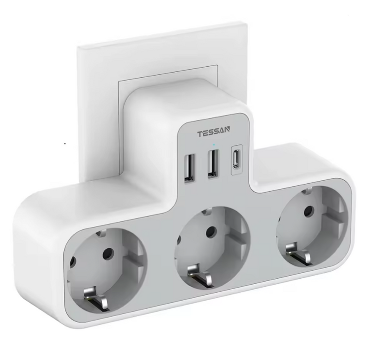 Adaptador de Enchufe 6 en 1 con USB y Tipo C