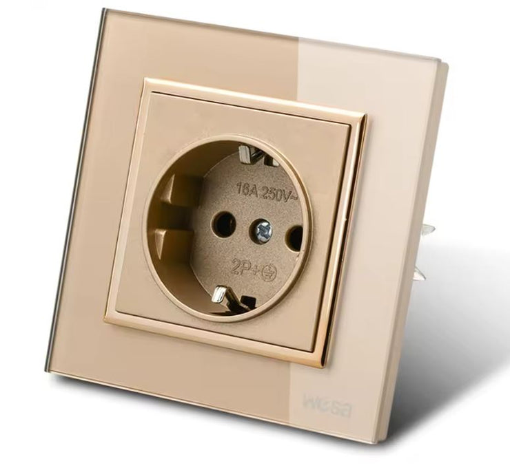 Enchufe pared cristal templado dorado simple para empotrar