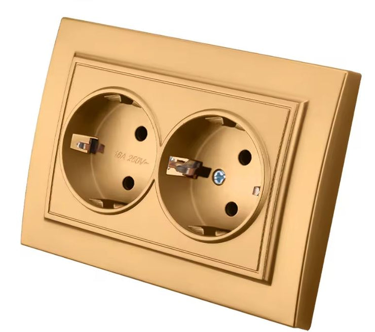 Enchufe pared dorado simple o doble para empotrar