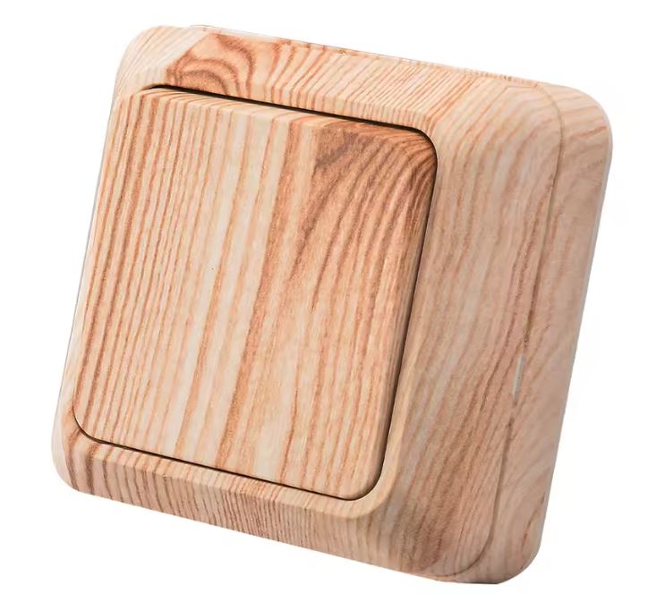 Interruptor efecto madera con betas simple o doble de superficie