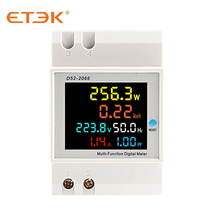 Medidor multifunción 6 en 1 ETEK EKD52-2066 hasta 100A, montaje en carril DIN