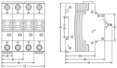 Interruptor magnetotérmico en DC ETEK EKM1-63DC 2P/4P 6kA 500/1000V, montaje en carril DIN