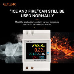 Medidor multifunción 6 en 1 ETEK EKD52-2066 hasta 100A, montaje en carril DIN