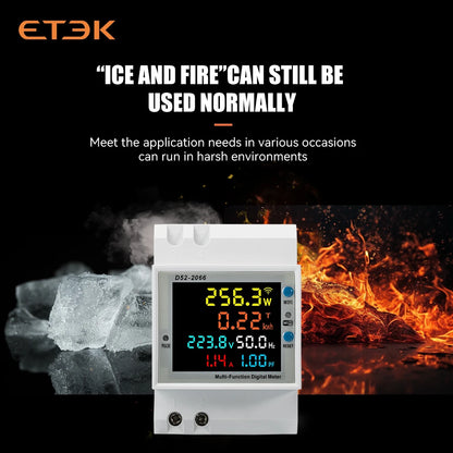 Medidor Multifunción Inteligente ETEK EKD52 6 en 1 | Montaje en Carril DIN | Monitoreo de Voltaje, Corriente, Potencia, Energía, Frecuencia y Factor de Potencia | 100A | App TUYA