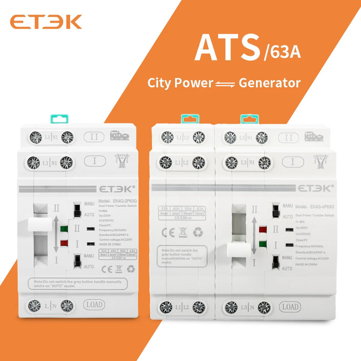 Interruptor de transferencia automático(ATS) ETEK EK4Q montaje en carril DIN, <50ms