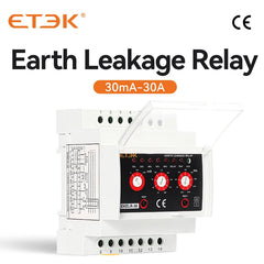 Relé de fugas a tierra ETEK EKELR-30 30mA/30A 230V, ajustable con retardo AC