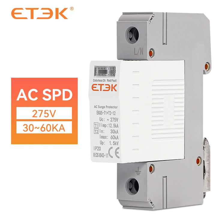 Protección contra sobretensiones ETEK EKU5 tipo T1+T2 por fusible 40kA 275V