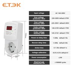 Enchufe programable con protección de sobretensión y subtensión ETEK EKCZ 16A 230V