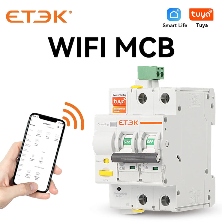 Magnetotérmico inteligente ETEK EKR3 16–63A 230V con control vía app Tuya/Smart Life