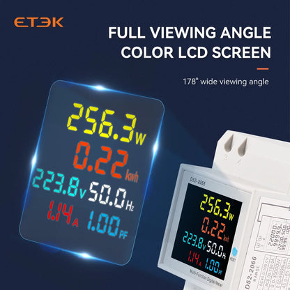 Medidor Multifunción Inteligente ETEK EKD52 6 en 1 | Montaje en Carril DIN | Monitoreo de Voltaje, Corriente, Potencia, Energía, Frecuencia y Factor de Potencia | 100A | App TUYA