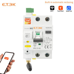 Interruptor diferencial inteligente ETEK EKR3L 1P+N Tipo A 30mA 230V con rearme automático y control remoto vía app Tuya