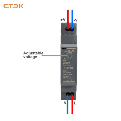 Fuente de Alimentación Industrial Ultra Fina ETEK EKHDR 12V / 24V | 15W / 60W | Montaje en Riel DIN | Protección contra Cortocircuitos