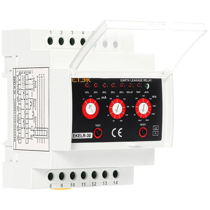 Relé de Fugas a Tierra ETEK EKELR-30 | Protección de Corriente de Fuga Ajustable | Retardo AC | 30mA / 30A | 230V