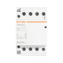 Contactor modular ETEK EKMF 3P+N 25–63A 400V AC, montaje en carril DIN