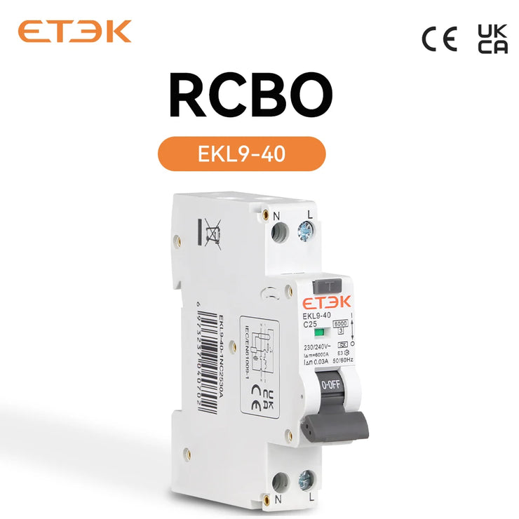 Interruptor Diferencial ETEK EKL9 (RCBO) Tipo A 30mA 230V, para carril DIN