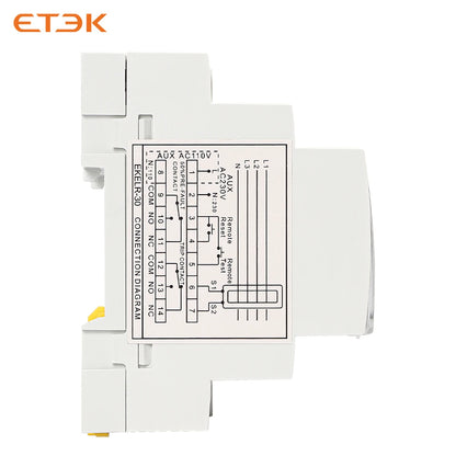 Relé de Fugas a Tierra ETEK EKELR-30 | Protección de Corriente de Fuga Ajustable | Retardo AC | 30mA / 30A | 230V