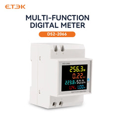 Medidor multifunción 6 en 1 ETEK EKD52-2066 hasta 100A, montaje en carril DIN