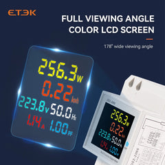 Medidor multifunción 6 en 1 ETEK EKD52-2066 hasta 100A, montaje en carril DIN