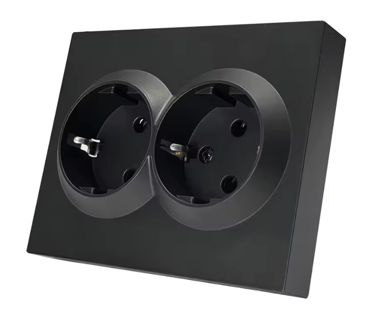 Enchufe de Pared Doble de 16A Negro